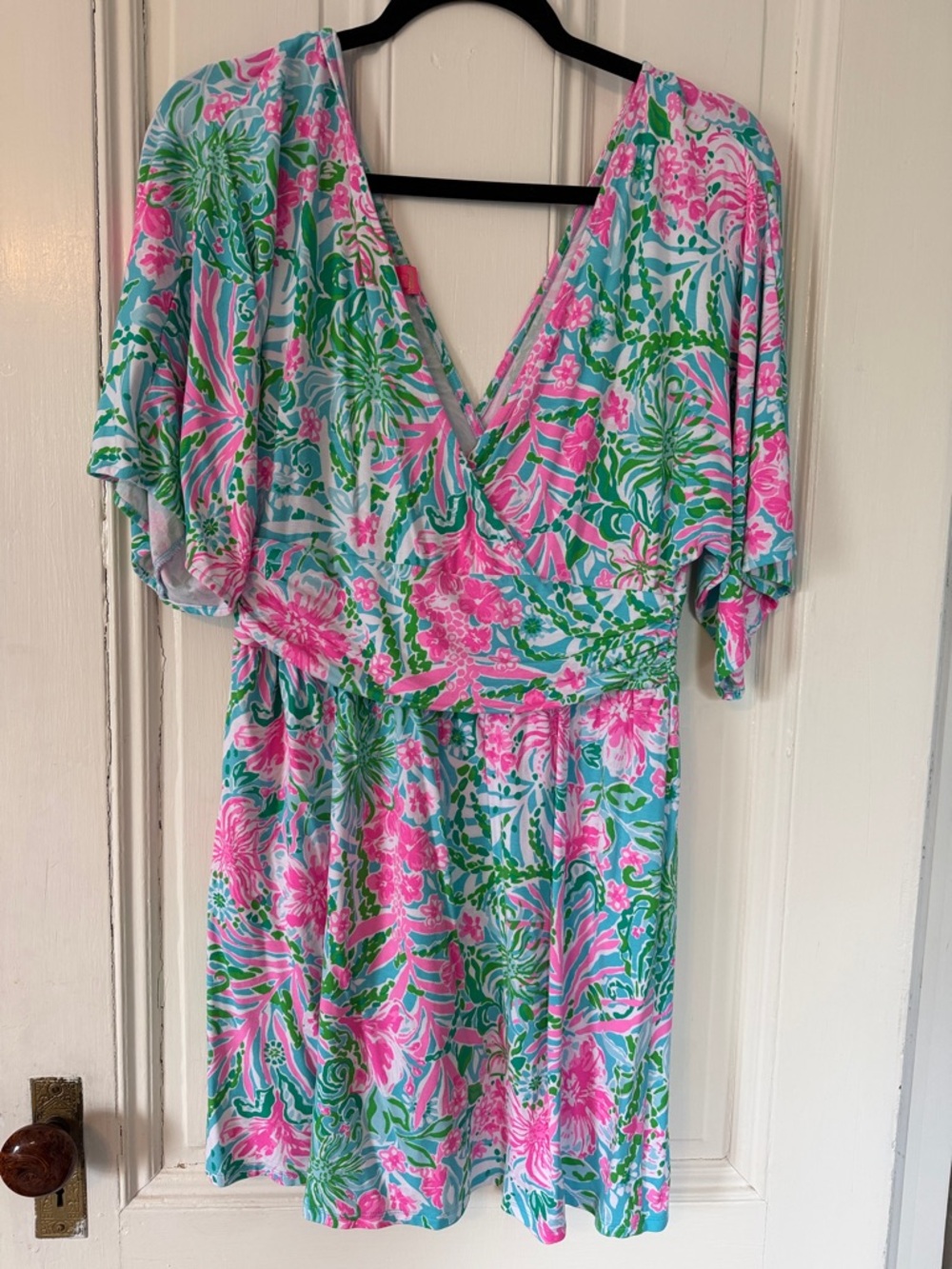 Lily Pulitzer Parigi Floral V-Neck Skort Romper in Pink & Green “Leaf in Wild” M - Picture 5 of 8